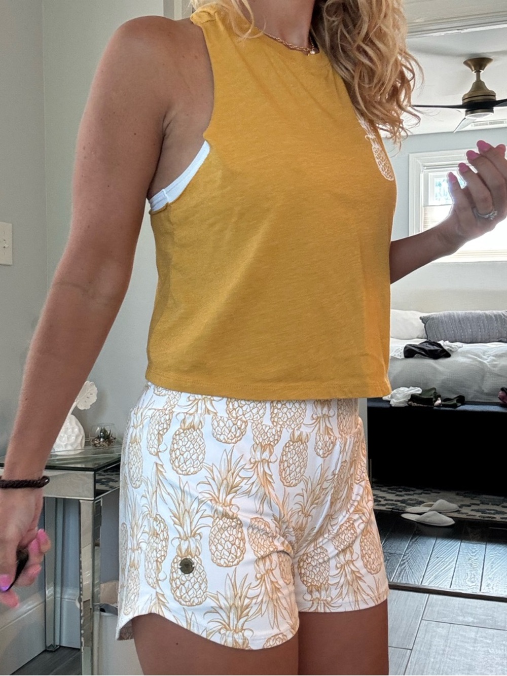 Love Fitness Pineapple Set Crop Tank & Shorts | Mustard Yellow